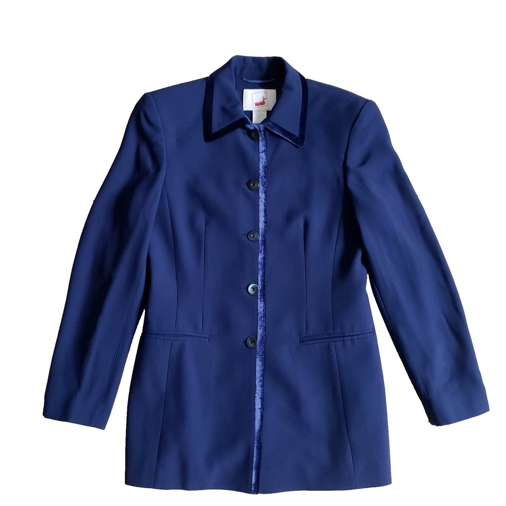 Mondi Blazer Jacket Womensโ 34 Blue Velvet Trim Vintage Professional Tailored